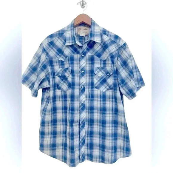 Vintage Wrangler Men’s Blue Plaid Pearl Snap Western Shirt Size Large - Picture 1 of 8